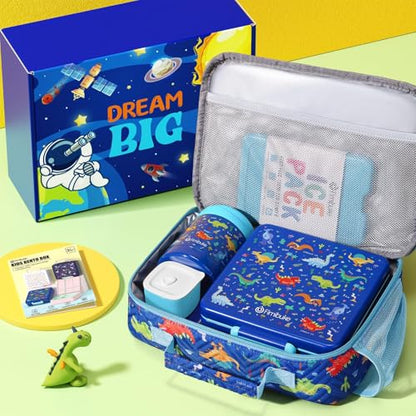 Fimibuke Kids Bento Snack Lunch Box with 4 Compartment, Insulated Lunch Bag, Stainless Steel Vacuum Thermo Food Jar, Ice Pack, Utensils Set, Birthday Gifts for Age 3-12 Back to School Toddler Girl Boy | Lunch Box Kids with 4 Compartment, Food Jar, Ice Pac
