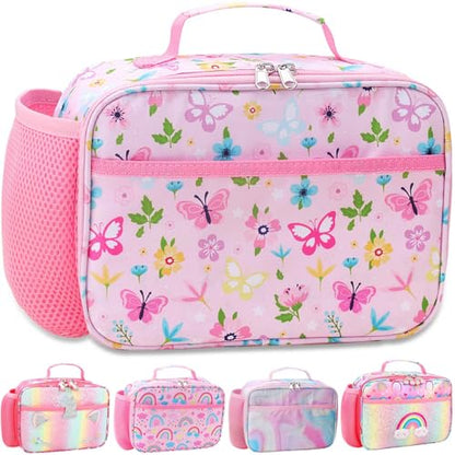 RHCPFOVR Kids Lunch Bag - Insulated Lunch Box for Boys Girls,Washable Lunch Bag and Reusable Toddler Leak-proof Lunchbox for School and Daycare - color: Pink Flowers