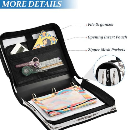 Kigai Cow Print Bows 3 Ring Zipper Binder with Handle & Shoulder Strap Expanding File Multiple Pockets Binder Organizer - color: Cow Print Bow