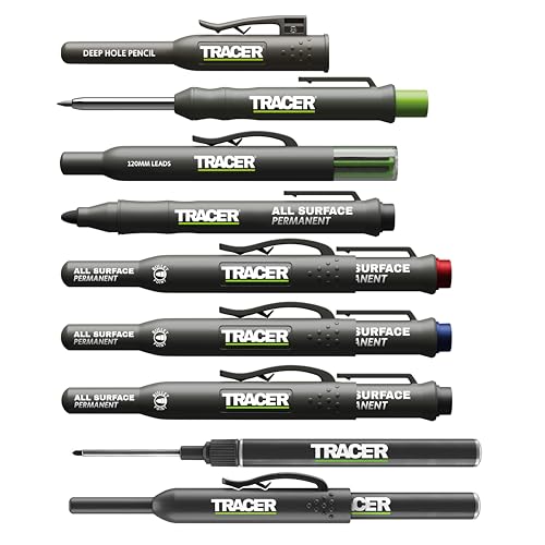 Tracer 8 Piece Construction Marker Kit - Deep Hole Carpenter Pencil Set, 2 Deep Hole Marking Pen, and Four Heavy Duty Clog-Free Markers, 2.8mm Replacement Leads & Storage Case for Woodworking Tools - style: 8pc Set