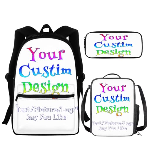 BIGCARJOB Custom Design Backpack Kids Schoolbags Set with Insulated Lunch Box Pencil Case Set of 3 Pcs Novelty Personalized School Bookbags Boys Girls Rucksack Travel Bags - color: Aa Custom Full Design, size: One Size