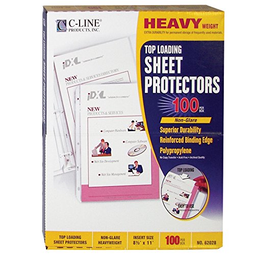 C-Line Top Loading Heavyweight Poly Sheet Protectors, Non-Glare, 8.5 x 11 Inches, 100 per Box (62028) - size: 100 per Box