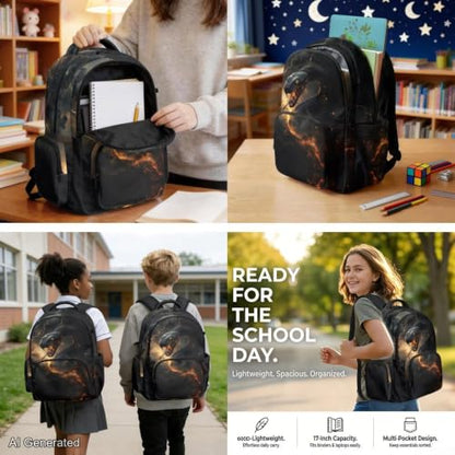 Black Snake Backpack for Kids Girls Boys Backpack with Lunch Box Water Bottle Carrier and Cute Pencil Case 4PCS Set Bookbag with Front Pocket for School 17 inch Large School Bag Graduation - color: Black Snake