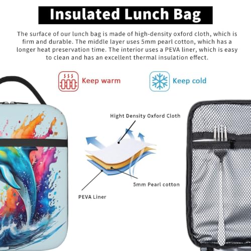 Colorful Dolphin Lunch Bag 10In | Insulated Lunch Box Reusable Tote Bag For Picnic Office For Women Men - color: Style 11