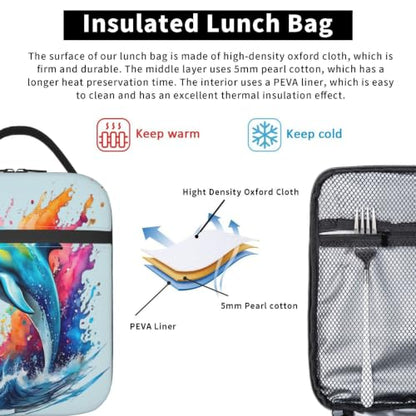 Colorful Dolphin Lunch Bag 10In | Insulated Lunch Box Reusable Tote Bag For Picnic Office For Women Men - color: Style 11