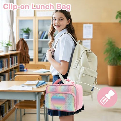 FlowFly Kids Lunch box Insulated Soft Bag Mini Cooler Back to School Thermal Meal Tote Kit for Girls, Boys,Glitter-RainBow - color: Glitter-RainBow