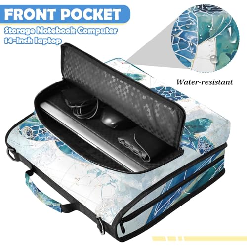 Sea Turtle Pattern Zipper Binder Bag 3 Ring Binder with Shoulder Strap Zip Up 500 Sheets Capacity Multi Pockets for School Office Supplies - color: Sea Turtle Pattern