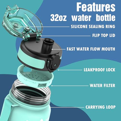 OLDLEY Water Bottle, 32oz Motivational Sports Water Bottle with Time Marker - Times to Drink - Tritan, BPA Free, Wide Mouth Leakproof,Bubble Gum - color: Bubble Gum