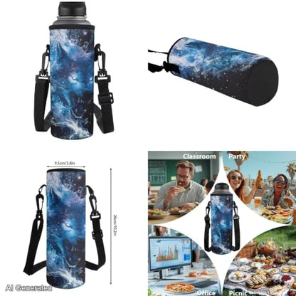 Blue Galaxy Wolf Backpack for Boys Girls Kids Backpack with Lunch Box Water Bottle Pouch and Zipper Pencil Case 4PCS Set Bookbag with Pockets for School 17 inch Large School Bag - color: Blue Wolf