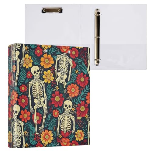 ALAZA 3 Ring Binder Retro Human Skeleton Clipboard Round Ring Binder Holds 1.5 Inch Three Binders Heavy Duty Binders for Office Supplies, 1Pack - size: 1