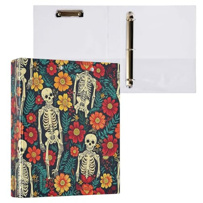 ALAZA 3 Ring Binder Retro Human Skeleton Clipboard Round Ring Binder Holds 1.5 Inch Three Binders Heavy Duty Binders for Office Supplies, 1Pack - size: 1