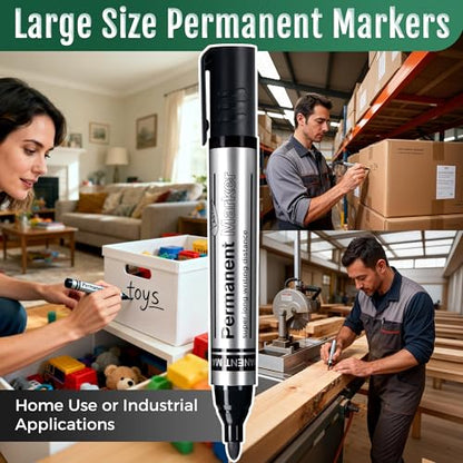 SELEAD Large Permanent Markers Black Red Blue Green - 12 Pack Fine Tip Waterproof Quick Drying Pens Set for Home Office Industrial Warehouse School Supplies