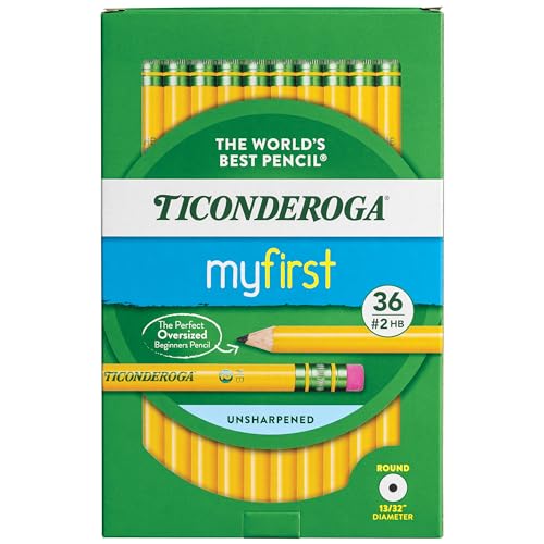 Ticonderoga My First Wood-Cased Pencils, 2 HB, Yellow, 36 Count - size: 36 Count (Pack of 1), style: W/Erasers