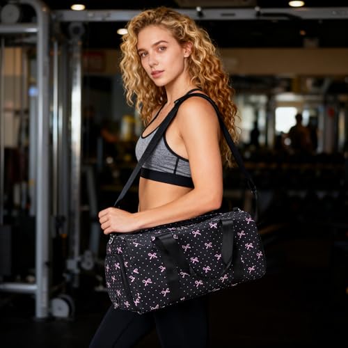 Dance Bag for Girls Ballet Duffle Gym Bag, Black Bow Print | Overnight Sleepover Bags, Sports Gym Bags, Shoe Compartment, Wet Pocket - color: Black Bow