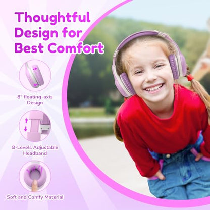 EarFun K2 Kids Bluetooth Headphones, Kids Headphones with Volume Limited, 40H Playtime, Built-in Mic, Stereo Sound, Foldable Over-Ear Headphone for School/Travel/iPad/Tablet, Violet - color: Violet