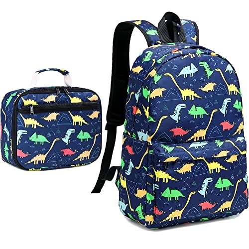CAMTOP Backpack for Kids, Boys Preschool Backpack with Lunch Box Toddler Kindergarten School Bookbag Set (4-7Years,Dino-Navy Blue, 15/''(L)x11.8/''(H)*5.1/''(W)) - color: Dinosaur Navy Blue