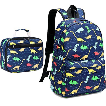 CAMTOP Backpack for Kids, Boys Preschool Backpack with Lunch Box Toddler Kindergarten School Bookbag Set (4-7Years,Dino-Navy Blue, 15/''(L)x11.8/''(H)*5.1/''(W)) - color: Dinosaur Navy Blue