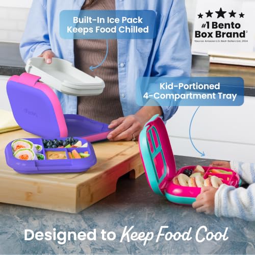 Bentgo Chill Kids 4-Compartment Bento Box Leakproof Lunch Box | Built-In Ice Pack, 3.3 Cup Capacity, BPA-Free, Microwave & Dishwasher Safe Tray, Ideal for Ages 3–7 (Fuchsia/Teal) - color: Fuchsia/Teal