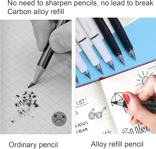 XIUSHE 8PCS Infinity Forever Pencils for Writing-0.7mm Infinite Everlasting Metal Inkless Pencils Set,Technology Magic Writing Pencil For School Office Professional Use (Style,8) - style: Style,8