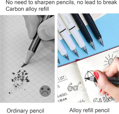 XIUSHE 8PCS Infinity Forever Pencils for Writing-0.7mm Infinite Everlasting Metal Inkless Pencils Set,Technology Magic Writing Pencil For School Office Professional Use (Style,8) - style: Style,8
