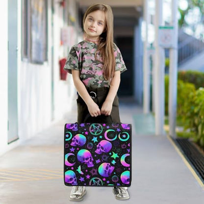3 Ring Zipper Binder Purple Blue Skull Moon Binders Bag with Shoulder Strap 500 Sheets Paper Organizer Trapper Keeper Documents Storage File Folder for School Office - color: A860