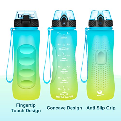 24 OZ Motivational Kids Water Bottle With Time Marker,Straw Lid,Leak Proof, Tritan BPA Free Sports Water Bottle Blue-Yellow(1 Lid) - color: Blue Yellow