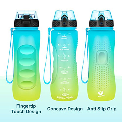 24 OZ Motivational Kids Water Bottle With Time Marker,Straw Lid,Leak Proof, Tritan BPA Free Sports Water Bottle Blue-Yellow(1 Lid) - color: Blue Yellow