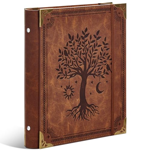 Ovesmusl PU Leather Mini 3 Ring Binder Fits 5.5" X 8.5" A5 Paper, 1 Inch Round Ring Binder Holds 200 Sheets, Notepad Paper Cover Loose Leaf Organizer, Green Tree of Life - color: Brown Tree, size: 1" Ring (5.5"x8.5")