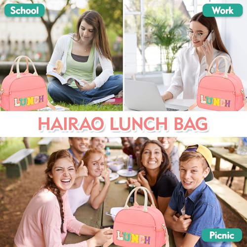 Lunch Bag for Girls and Women, Cute Preppy Lunch Bag with Chenille Letters, Insulated Large Capacity Lunch Tote with Detachable Strap for School, Work & Picnic, Pink - color: Pink