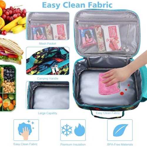 RHCPFOVR Kids Lunch Bag - Insulated Lunch Box for Boys Girls,Washable Lunch Bag and Reusable Toddler Leak-proof Lunchbox for School and Daycare - color: Black Dinosaur