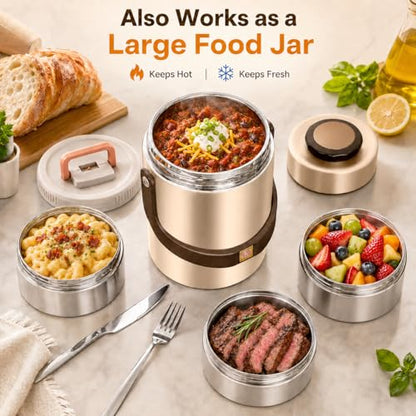 67oz Upgraded Thermos for Hot Food, 3-Layer Stackable Food Thermos, Soup Thermos Jar with Insulated Bag, Ideal for Office, Outdoor Meals, and Various Occasions (67 oz Gold) - color: 67 oz Gold