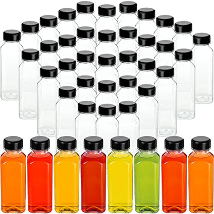Patelai 48 Pcs Plastic Juice Bottles with Caps, 12 oz Clear Empty Reusable Milk Containers Bulk with Leakproof Lids Disposable Water Bottles for Juicing, Smoothies, Tea, Cold Beverages (Black) - color: Black, size: 12 Ounces