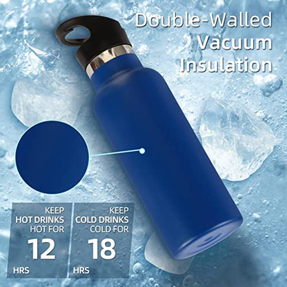 Volhoply 17oz Kids Insulated Water Bottle,Stainless Steel Water Bottles with Straw Lid,Reusable Metal Cups Water Bottle,Double Wall Vacuum Sports Water Flask Keep Hot & Cold for School (Navy,1 Set) - color: Navy