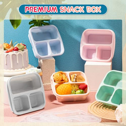 Honeydak 5 Pack Snack Containers 3 Compartment Bento Snack Boxes Divided Meal Prep Containers with Lids Reusable Adults Lunch Food Storage Box for School Work Travel(Macaroon) - color: Macaroon