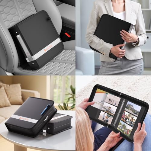 ENGPOW 3 Ring Binder,Fireproof 2 Inch D Ring Binder with Zipper,Holds 500 Sheets,Non-Stick,PVC-Free,Compatible with Clear Sheet Protectors,Portable School Office Home Safe Storage for Paper,Black - size: 2 inch