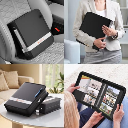 ENGPOW 3 Ring Binder,Fireproof 2 Inch D Ring Binder with Zipper,Holds 500 Sheets,Non-Stick,PVC-Free,Compatible with Clear Sheet Protectors,Portable School Office Home Safe Storage for Paper,Black - size: 2 inch