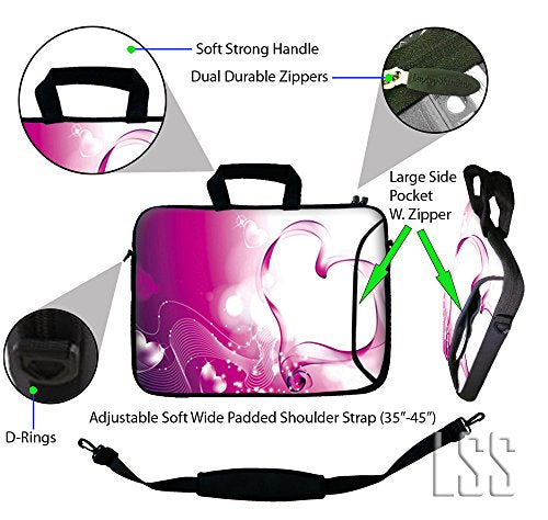 LSS 13.3 inch Laptop Sleeve Bag Notebook with Extra Side Pocket, Soft Carrying Handle & Removable Shoulder Strap for 12" 12.1" 13" 13.3" Apple MacBook Air, GW, Acer, Aspire Asus, Dell, HP, Sony, T - color: Pink Heart, size: 13 in – 13.3 in