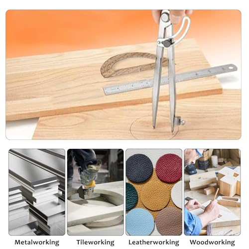 Compass Geometry Tool, Drawing Compass, Professional 8 Inch Large Compass with Wing for Woodworking, 6 Inch Protractor, 8 Inch Ruler for Carpenter, Drafting - size: 8 inches