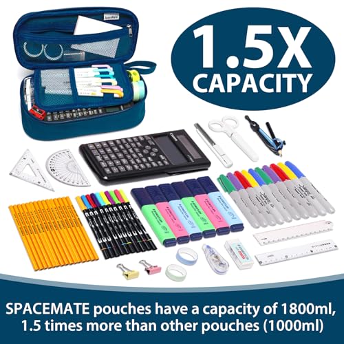 SPACEMATE Pencil Case Pouch Box Bag School Supplies Girls Boys Kids, Cute Preppy Stuff Large Big Capacity Aesthetic Pen Organizer, Back to College Stationary, Midnight Blue, Heavy Duty Canvas, 1800ml - color: Midnight Blue