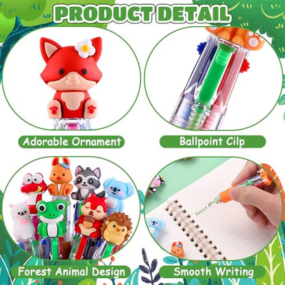 Vellibring 36pcs Mini Multicolor Animal Pens in One 4-in-1, Bulk Cute Cartoon Animal Retractable Writing Pens for Party Favors Birthdays Holiday Gifts Classroom Student Prizes - style: Cute Animals-36pcs