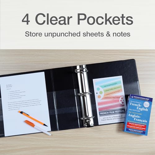 Oxford 3 Ring Binders, Binders for School and Office, Durable 4 Inch, ONE-Touch Easy Open D Rings, View Binder Covers, 4 Interior Pockets, PVC-Free, Holds 880 Sheets, Black, 2 Pack (79920) - color: Black
