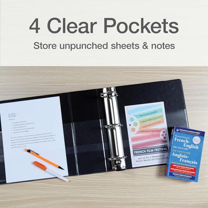Oxford 3 Ring Binders, Binders for School and Office, Durable 4 Inch, ONE-Touch Easy Open D Rings, View Binder Covers, 4 Interior Pockets, PVC-Free, Holds 880 Sheets, Black, 2 Pack (79920) - color: Black