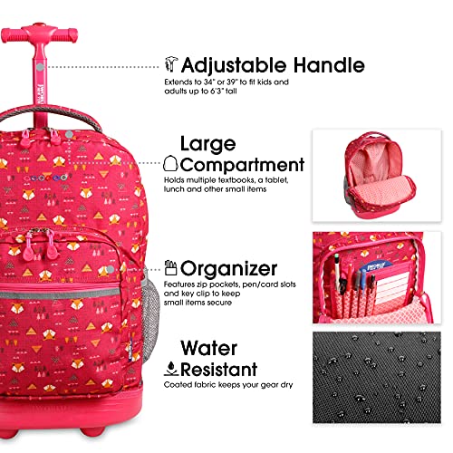 J World Sunrise Kids Rolling Backpack with Wheels for Girls Boys, Roller Bookbag for School, 18 x 13 x 9 Inches, Fox - color: Fox