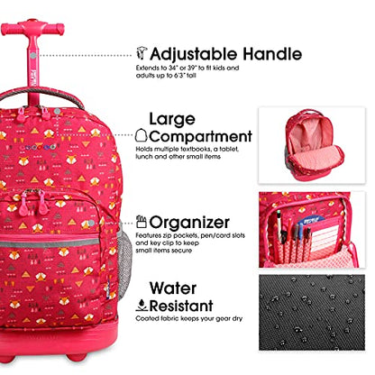 J World Sunrise Kids Rolling Backpack with Wheels for Girls Boys, Roller Bookbag for School, 18 x 13 x 9 Inches, Fox - color: Fox