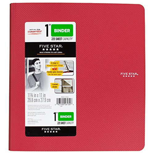 Five Star 1 Inch 3 Ring Binder, Plastic, Color Selected for You, 1 Count (26134)