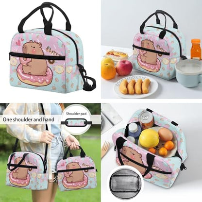CLOHOMIN Cute Capybara Backpack and Lunch Bag Set 11-12 Primary School Bookbag for Girls 4th Grade Leakproof Cooler Bags Water Bottle Holder with Strap Kids School Bag Children Book Bags, 3pcs - color: Capybara Doughnut