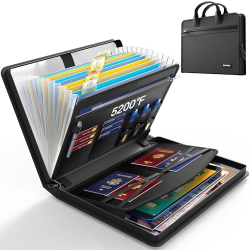 Hontom 5200℉ Accordion File Organizer with Handle Fireproof | 13 Pockets Fireproof Document Organizer ,Portable Travel Home Storage File Folder for Important Document and Paper ,Black - style: 13 Pocket