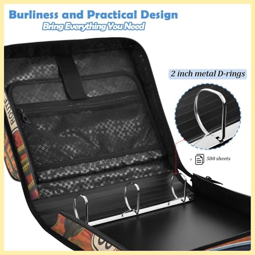 Retro Road 2inch 3 Ring Zipper Binder Multi-Pocket Storage Holds 14 Inch Laptop for Students and Office Use - color: Retro Road