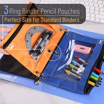 Mr. Pen- Pencil Pouch for 3 Ring Binder, 2 Pack, 10"x6.75", Smooth Zipper | Clear Window, Large Capacity Pencil Case with 3 Reinforced Grommets for School, Office, Supplies Storage | Clear Window, Large Capacity Pencil Case with 3 Reinforced Grommets for