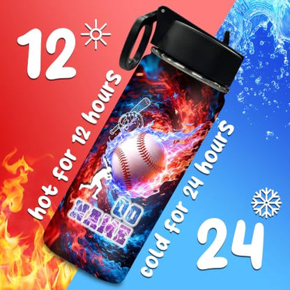 Next Day Shipping Custom Water Bottle Personalized Cups for Kids Girls Boys Toddler Baseball Customized Name Insulated Stainless Steel Water Bottles Customizable Gifts for School Christmas Birthday - color: New Color 28